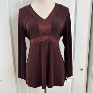 VTG 90s ZN Brown Empire Waist Top Long Sleeve Satin Trim Y2K Whimsigoth XL